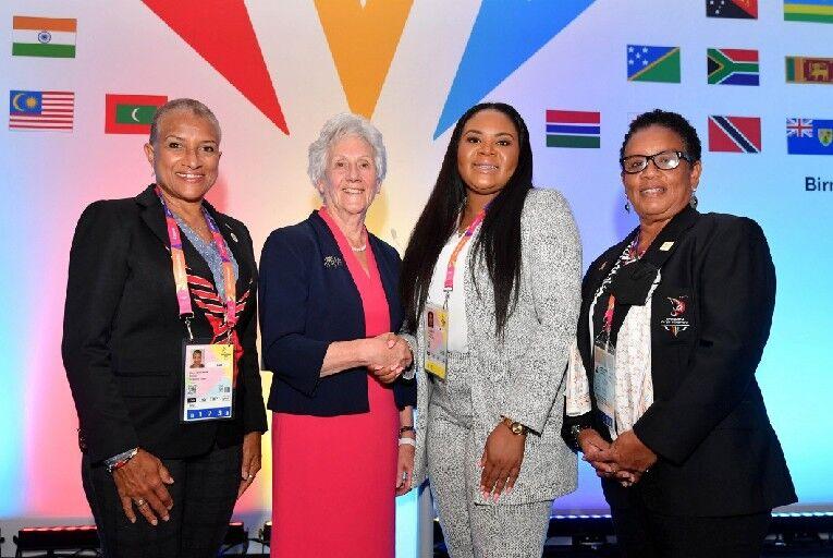 Meets & Features : (L-R) TTOC and TTCGA president Diane Henderson, CGF president Dame Louise Martin, MSCD Shamfa Cudjoe and TTOC vp Annette Knott sign off on 2023 Commonwealth Youth Games.